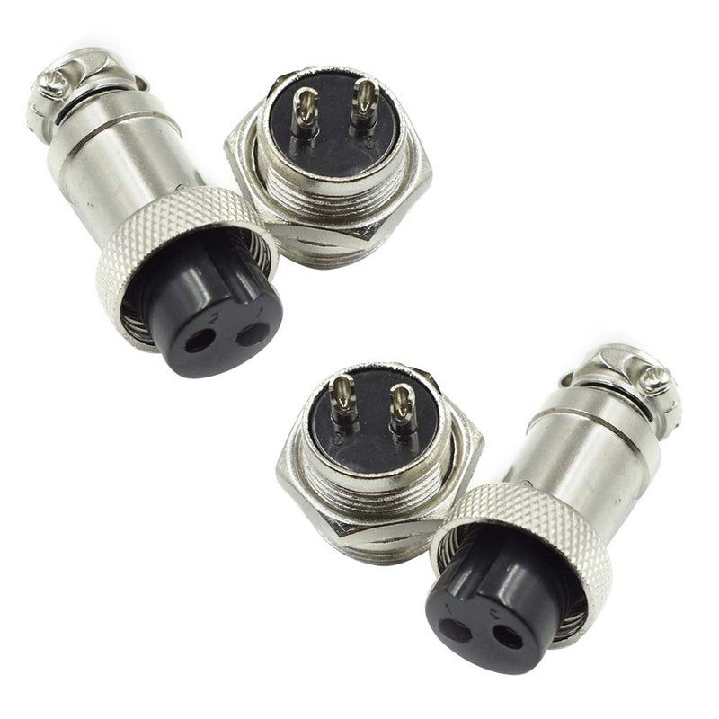 Hxchen 2 Pin Metal Male Female Panel Connector 16mm GX16-2P Aviation Plug Silver - (2 Sets) - Image 1